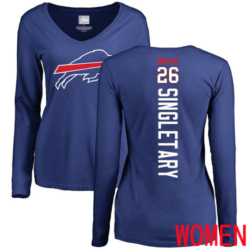 NFL Women Buffalo Bills #26 Devin Singletary Royal Blue Backer Long Sleeve T Shirt->women nfl jersey->Women Jersey